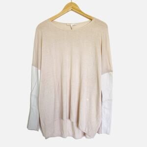 Maje Pomelos Leather Panel Pullover Sweater Large